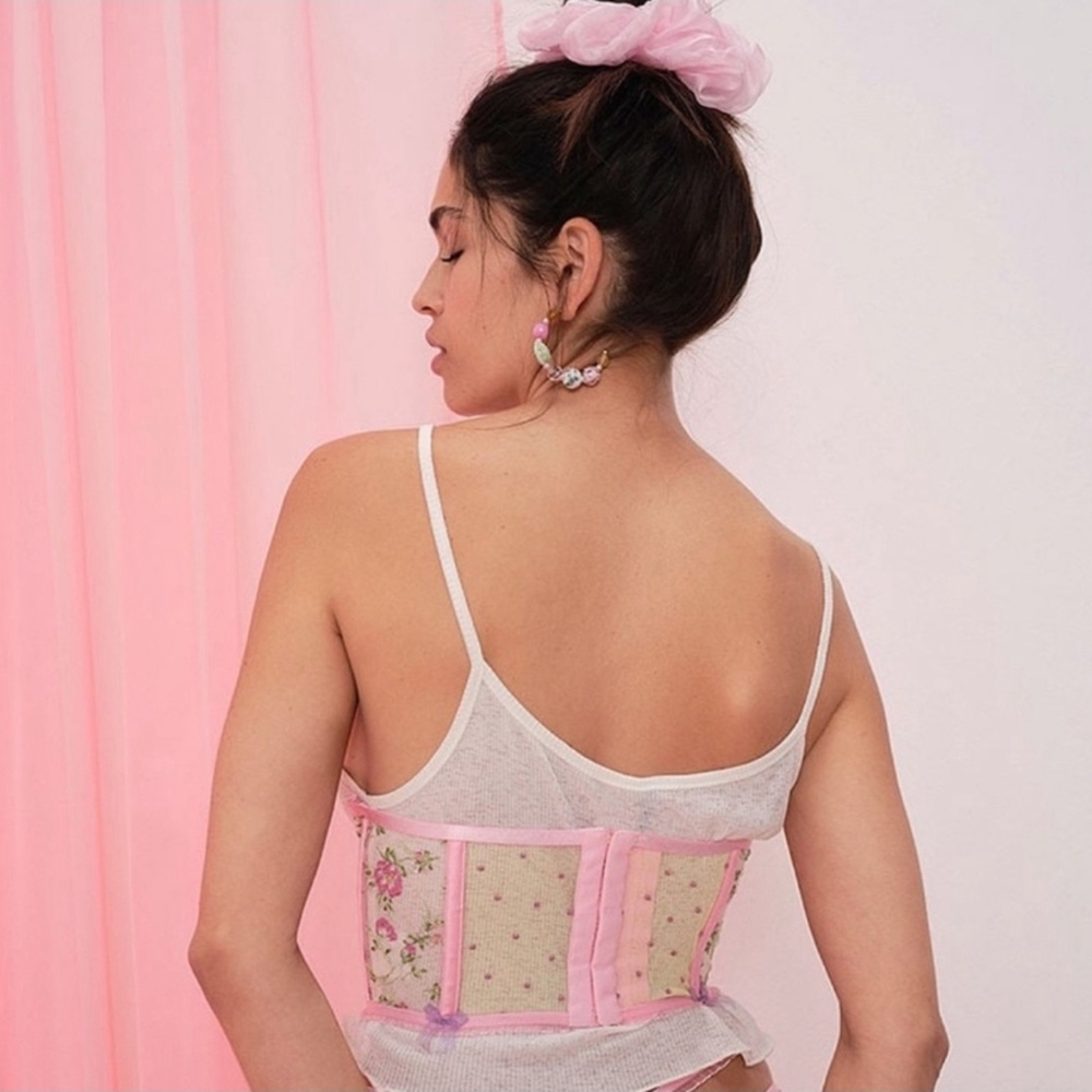 For Love And Lemons Camilla Underbust Pink and Yellow Floral Corset Bra NWOT - Picture 2 of 5